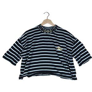 Quiksilver Striped Cropped Shirt Size M Vintage Surf Y2K 90s Skater Grunge